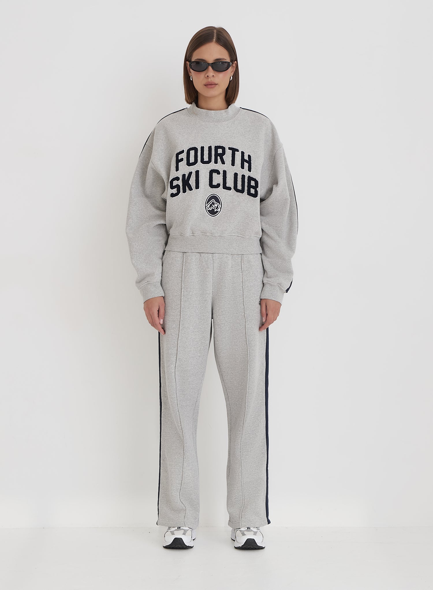 Grey Ski Club Slogan Cropped Sweatshirt